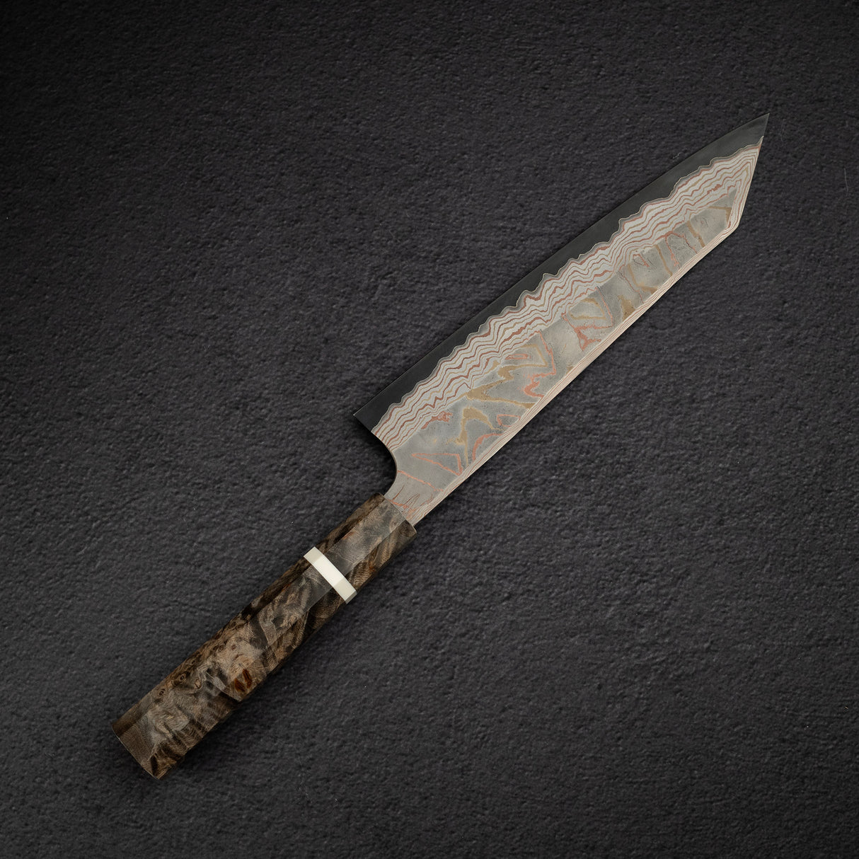初心 x 二唐刃物鍛造所 彩り 青二鋼 レインボー ダマスカス 切付牛刀 240mm
