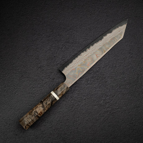 初心 x 二唐刃物鍛造所 彩り 青二鋼 レインボー ダマスカス 切付牛刀 240mm