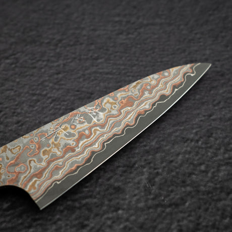 佐治打刃物 V金10号 レインボーダマスカス エッチング ペティナイフ 90mm