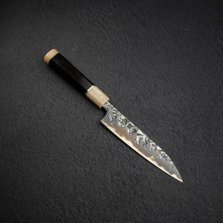 間中刃物鍛錬所 x Xinguo ATS34 ペティナイフ 槌目 鏡面 霞仕上げ 150mm 鞘付き