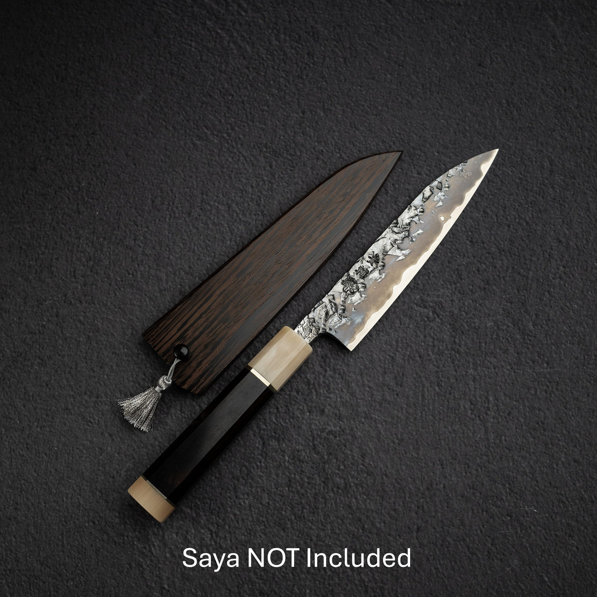 間中刃物鍛錬所 x Xinguo ATS34 ペティナイフ 槌目 鏡面 霞仕上げ 150mm 鞘付き