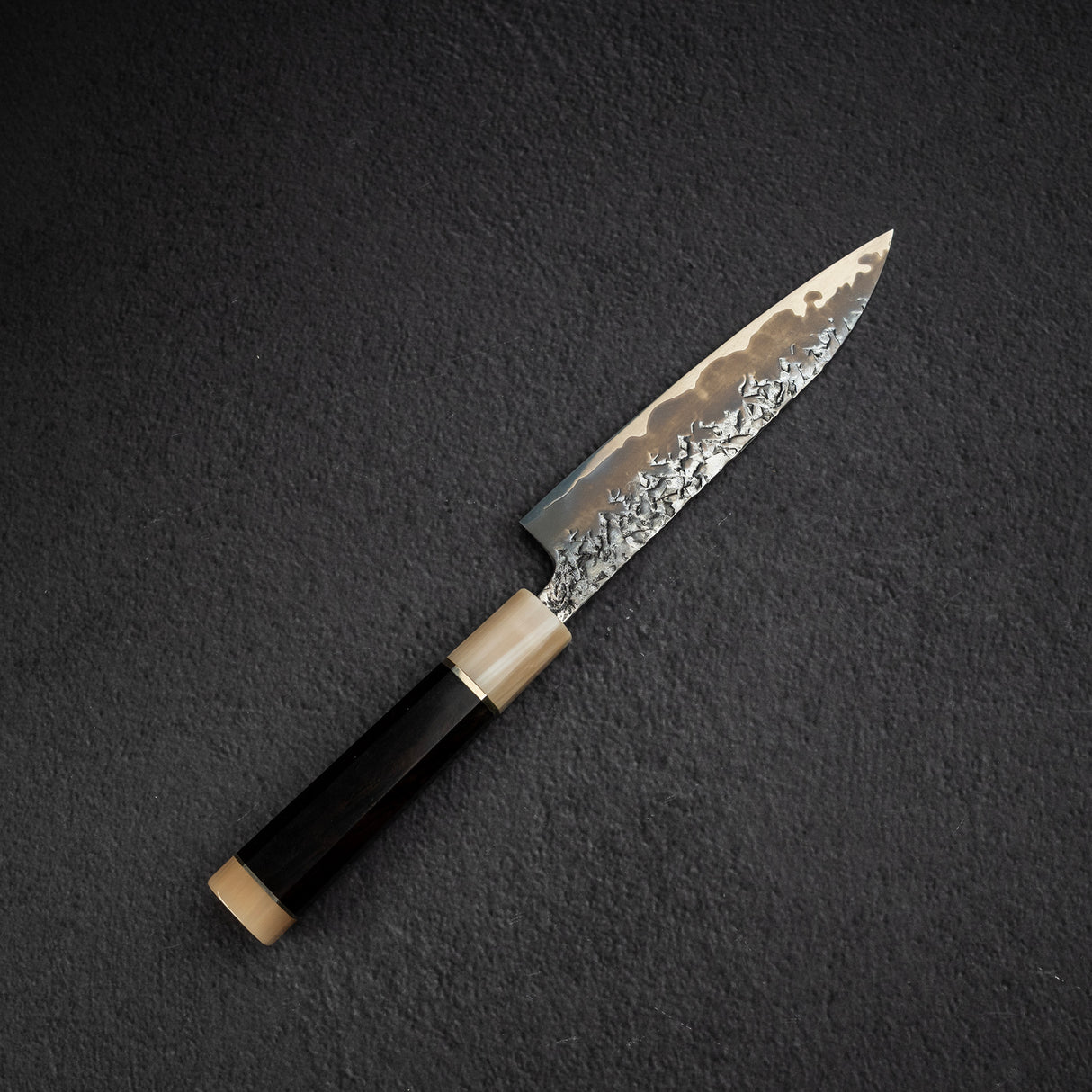 間中刃物鍛錬所 x Xinguo ATS34 ペティナイフ 槌目 鏡面 霞仕上げ 150mm 鞘付き
