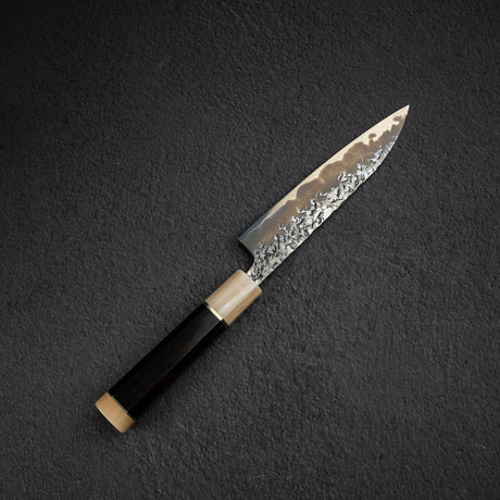 間中刃物鍛錬所 x Xinguo ATS34 ペティナイフ 槌目 鏡面 霞仕上げ 150mm 鞘付き
