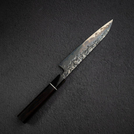 間中刃物鍛錬所 x Xinguo ATS34 ペティナイフ 槌目鏡面霞仕上げ 180mm 鞘付き