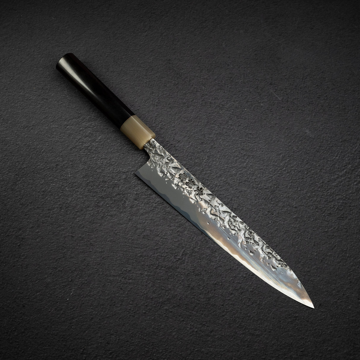 間中刃物鍛錬所 x Xinguo ATS34 筋引 槌目鏡面霞仕上げ 240mm 鞘付き