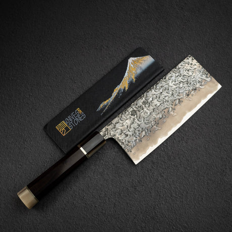 間中刃物鍛錬所 x Xinguo ATS34 中華 槌目鏡面霞仕上げ 180mm 鞘付き