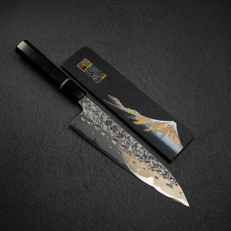 間中刃物鍛錬所 x Xinguo ATS34 牛刀 槌目鏡面霞仕上げ 210mm 鞘付き