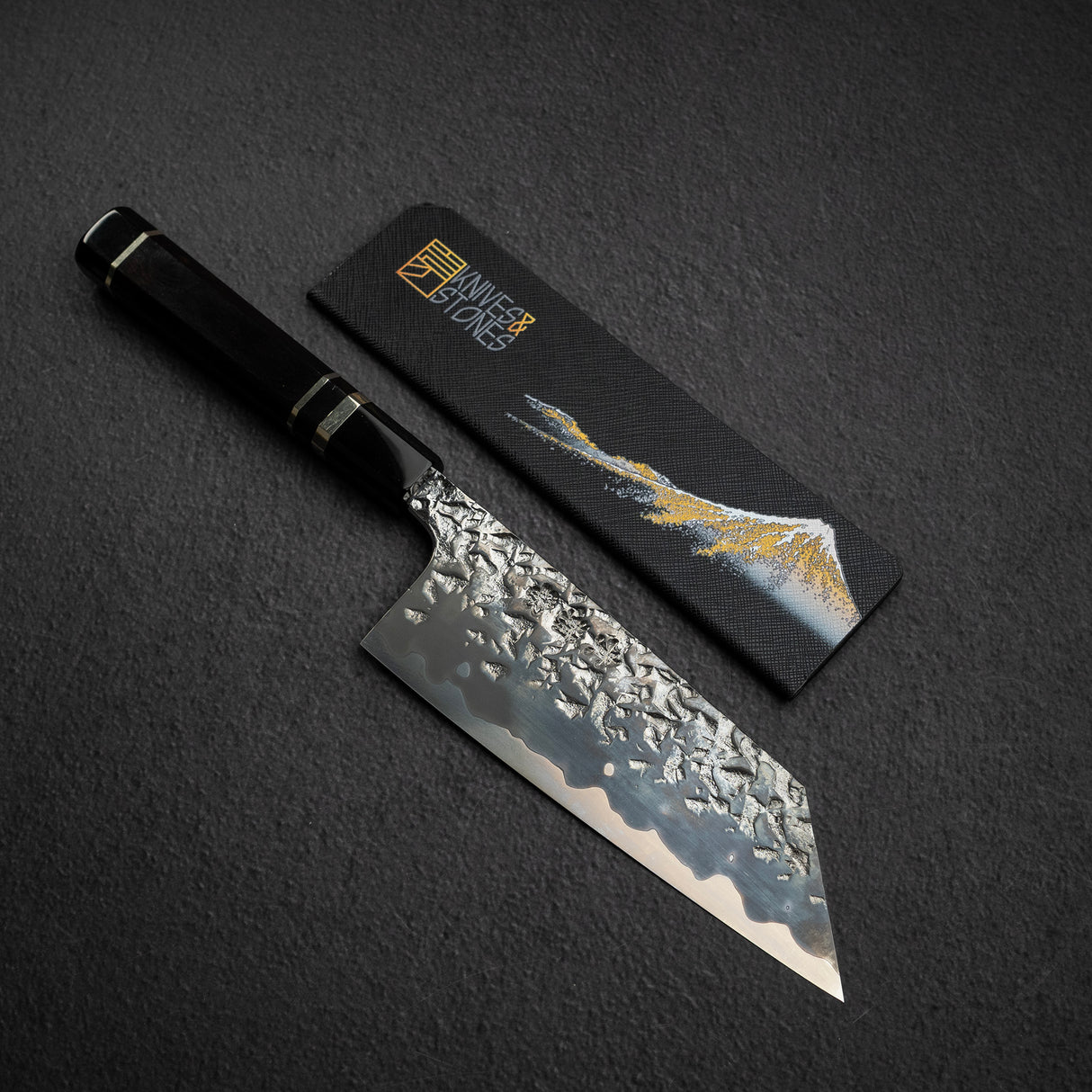 間中刃物鍛錬所 x Xinguo ATS34 文化 槌目鏡面霞仕上げ 180mm 鞘付き