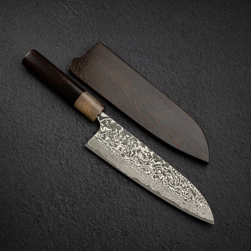 佐治打刃物 SG2 ブラックダマスカス 三徳 180mm ウェンジ鞘付き