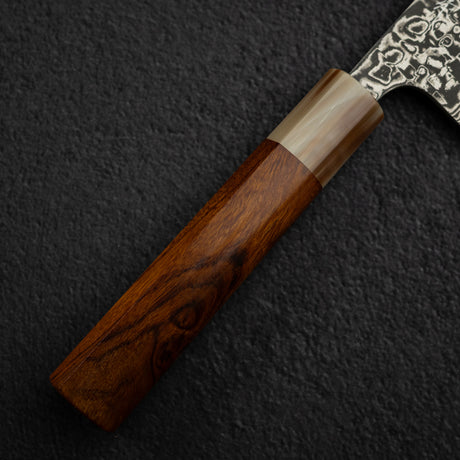 佐治打刃物 スーパーゴールド2 黒染めダマスカス 牛刀 210mm アイアンウッドハンドル ウェンジ鞘付き