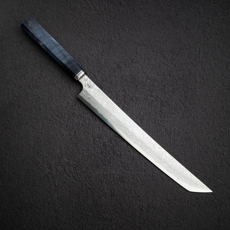 初心 x 弥氏 良寛 青二鋼 ダマスカス 先丸柳刃 270mm