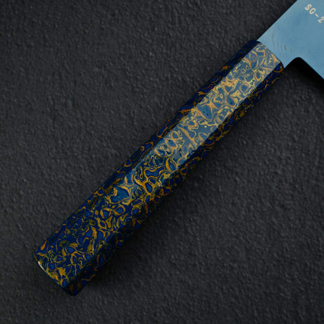 初心 流氷 SG2 ダマスカス ブルー 三徳 180mm 漆ハンドル