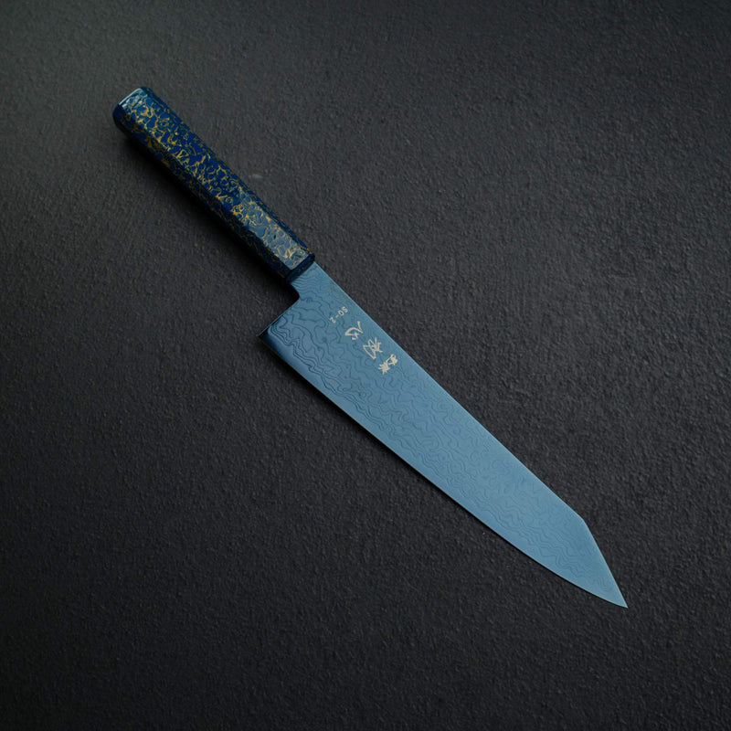 初心 流氷 SG2 ダマスカス ブルー 切付牛刀 210mm 漆ハンドル