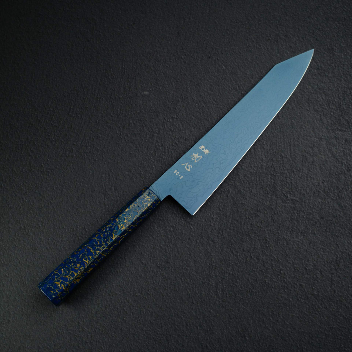 初心 流氷 SG2 ダマスカス ブルー 切付牛刀 210mm 漆ハンドル