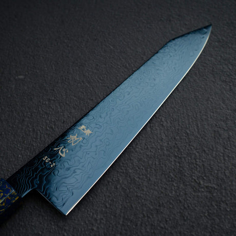 初心 流氷 SG2 ダマスカス ブルー 切付牛刀 210mm 漆ハンドル