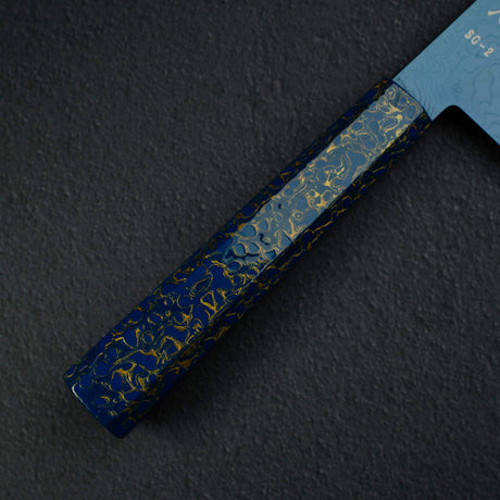 初心 流氷 SG2 ダマスカス ブルー 切付牛刀 210mm 漆ハンドル