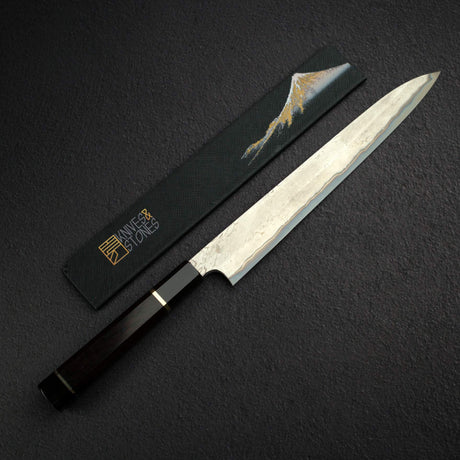 二唐刃物鍛造所 暗門 青二鋼 磨き捻り棒ダマスカス 柳刃 270mm