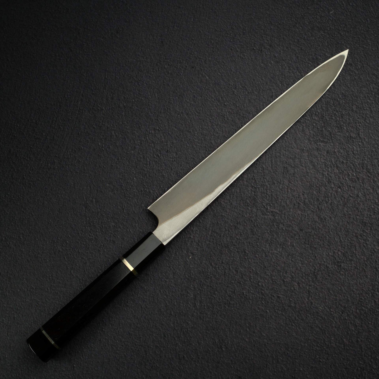 二唐刃物鍛造所 暗門 青二鋼 磨き捻り棒ダマスカス 柳刃 270mm