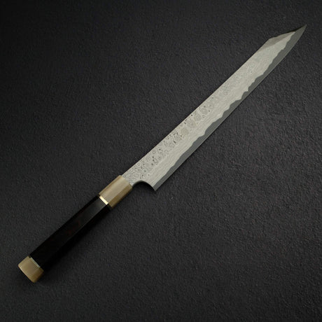 二唐刃物鍛造所 暗門 青二鋼 黒染めダマスカス 切付柳刃 330mm