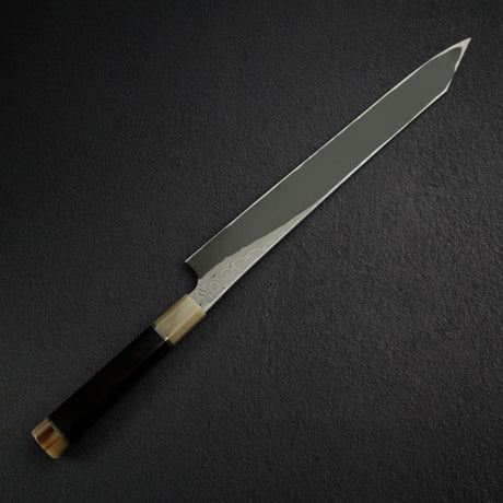 二唐刃物鍛造所 暗門 青二鋼 黒染めダマスカス 切付柳刃 330mm