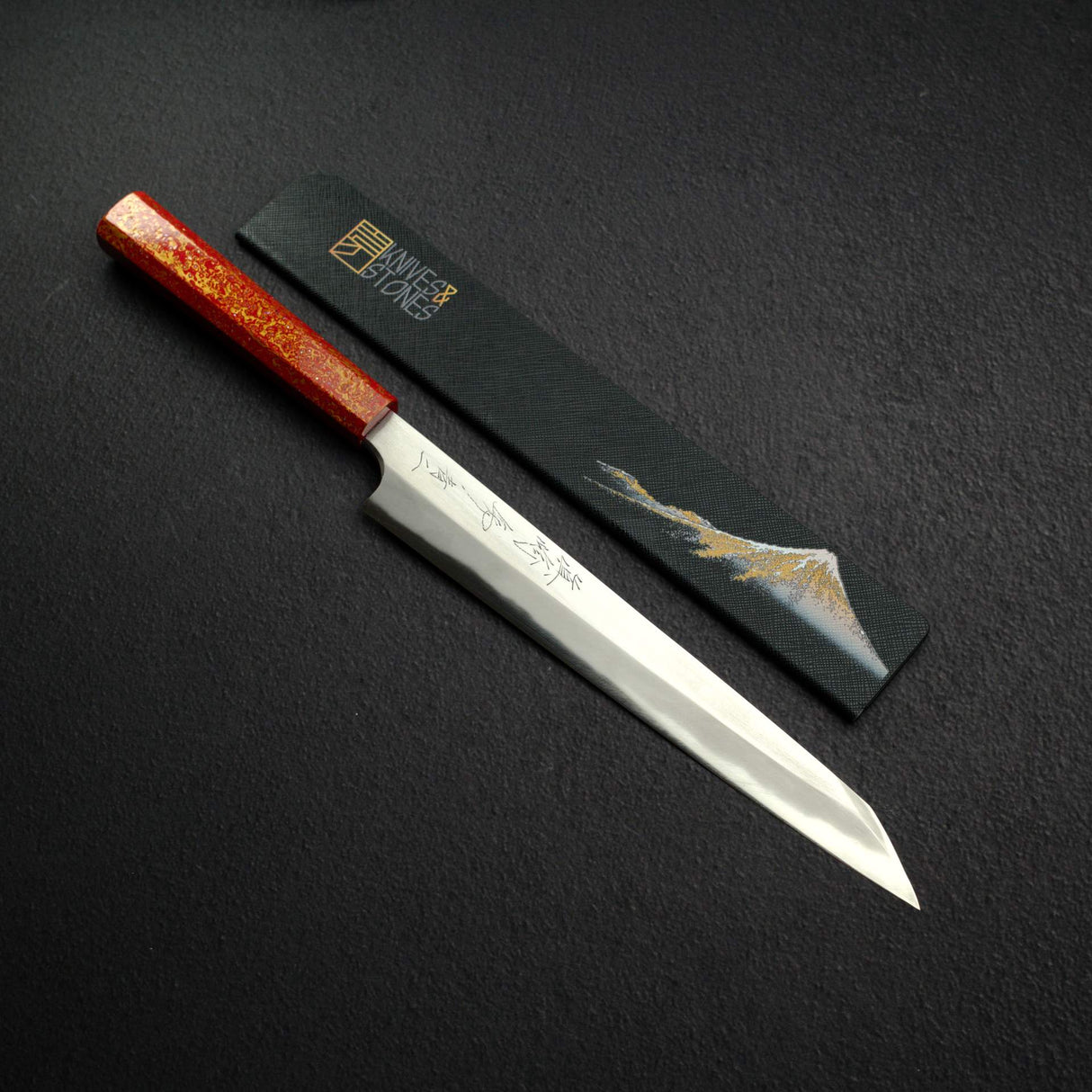 眞崎 直樹 青二鋼 磨き 切付柳刃 240mm 漆柄 ガード付き