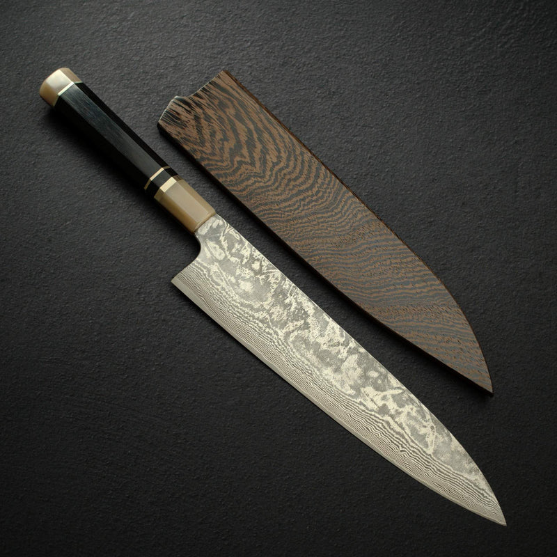 加茂藤刃物 スーパーゴールド2 ブラックダマスカス 牛刀 270mm 鞘付き