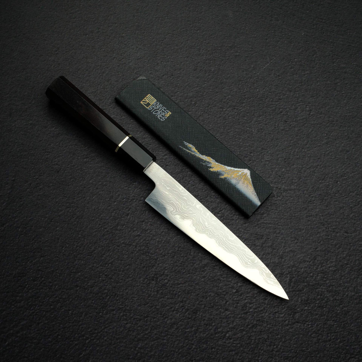 初心 木漏れ日 青一鋼 ダマスカス ペティナイフ 150mm 口金付き 無銘