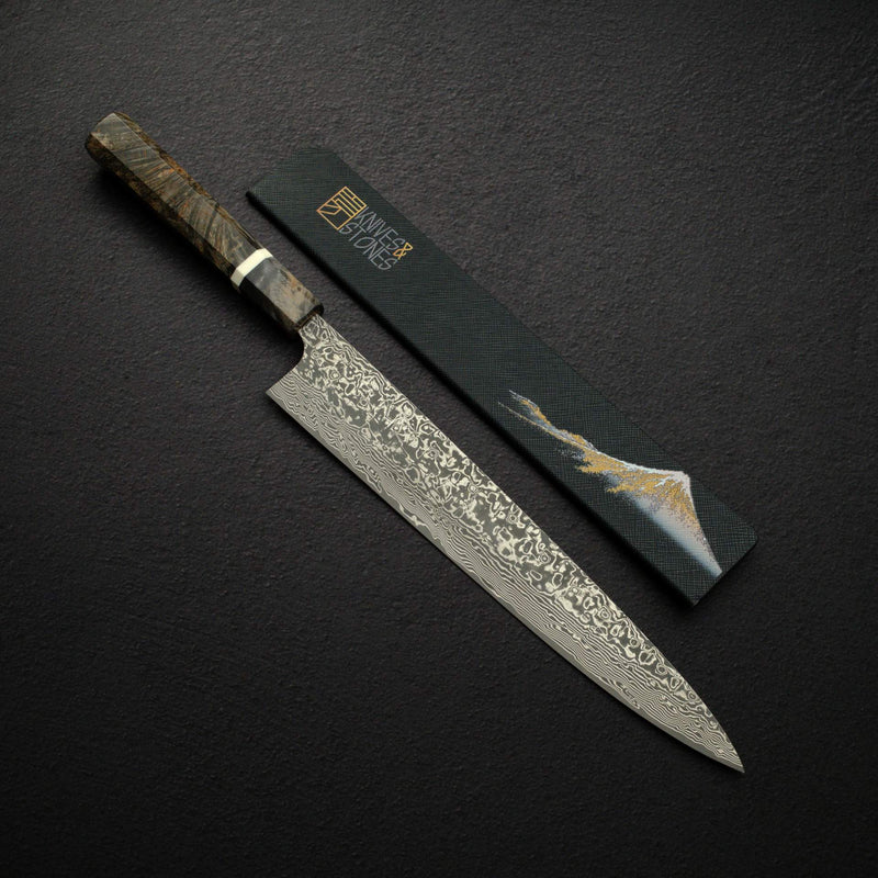 佐治打刃物 SG2 ブラックダマスカス 筋引 270mm バーチウッドハンドル 口金付き