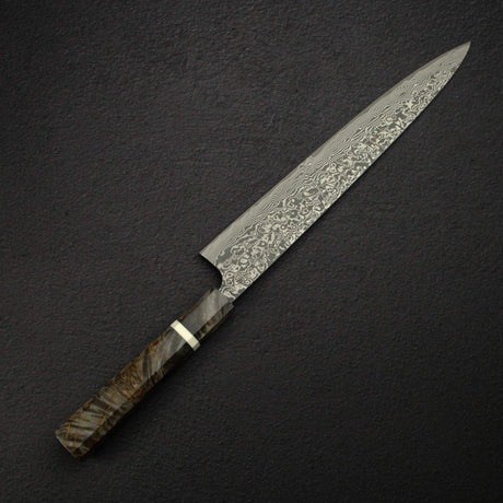 佐治打刃物 SG2 ブラックダマスカス 筋引 270mm バーチウッドハンドル 口金付き