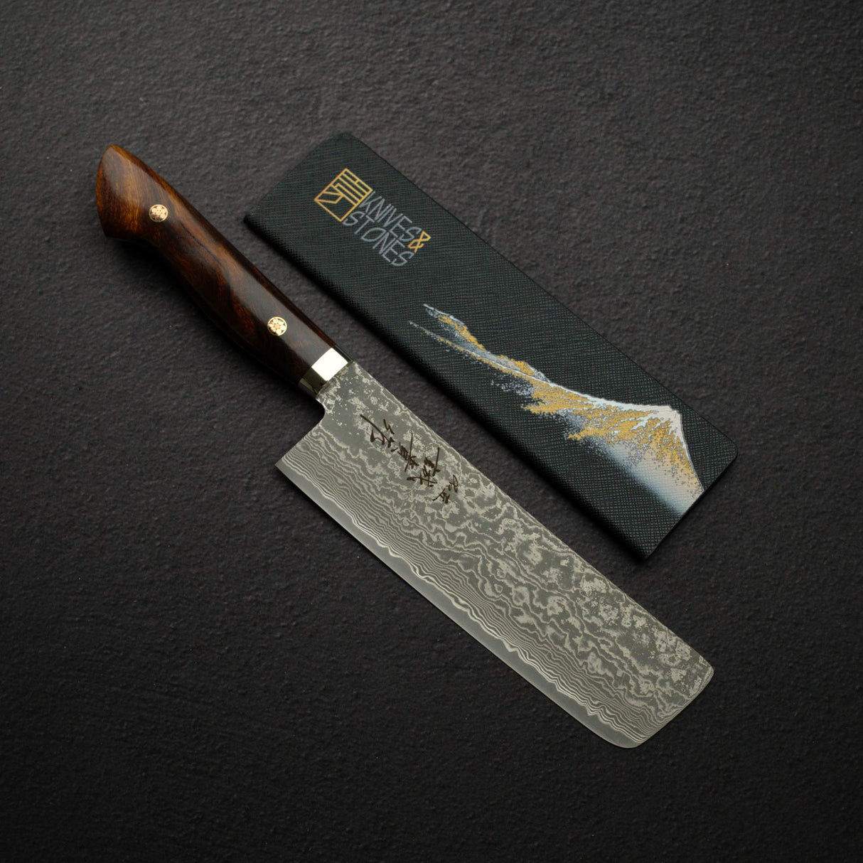 田中一之刃物製作所 スーパーゴールド2 黒染めダマスカス 菜切 165mm