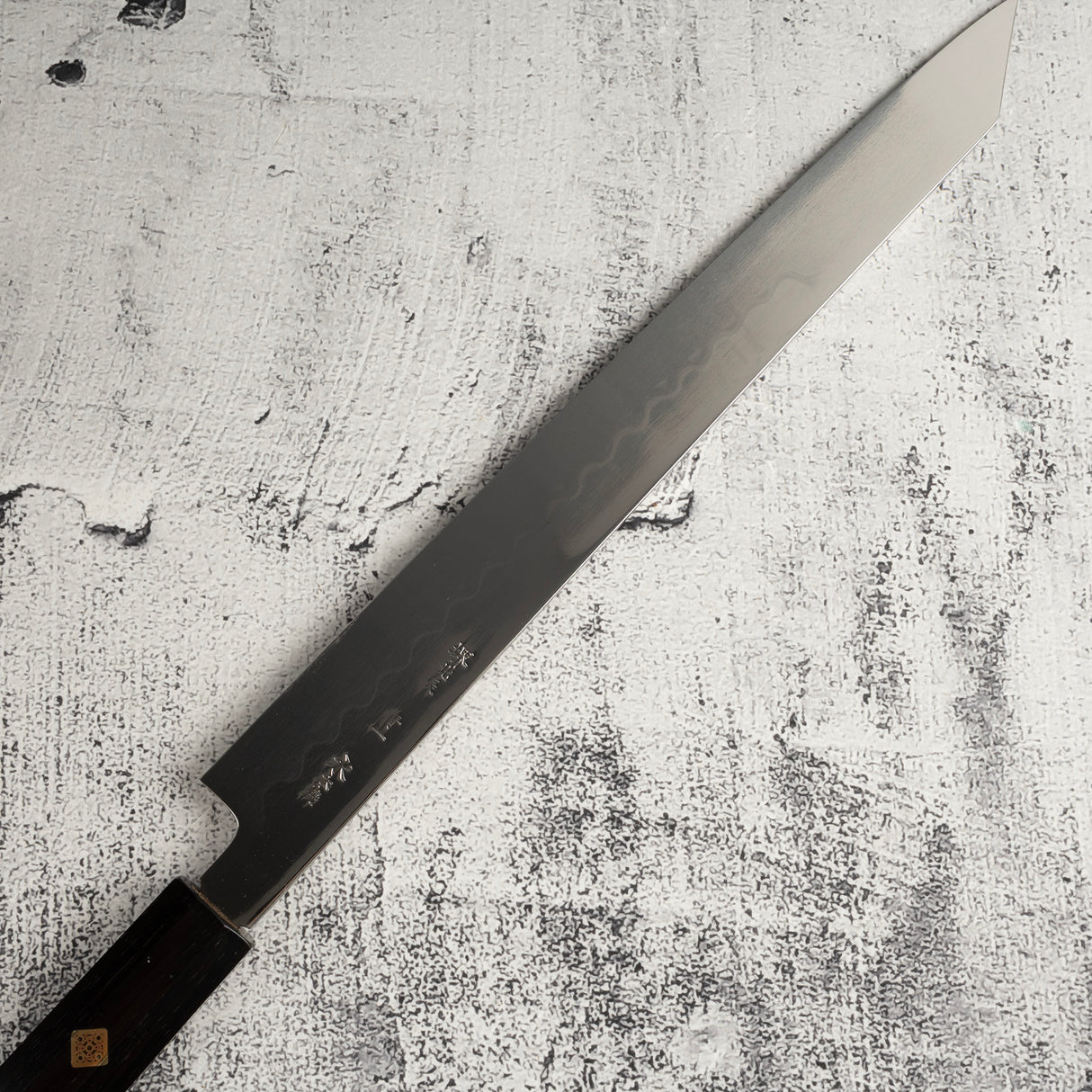 池田鍛錬所 青一鋼 水本焼 血抜き溝付き 切付柳刃 300mm エボニー柄セット