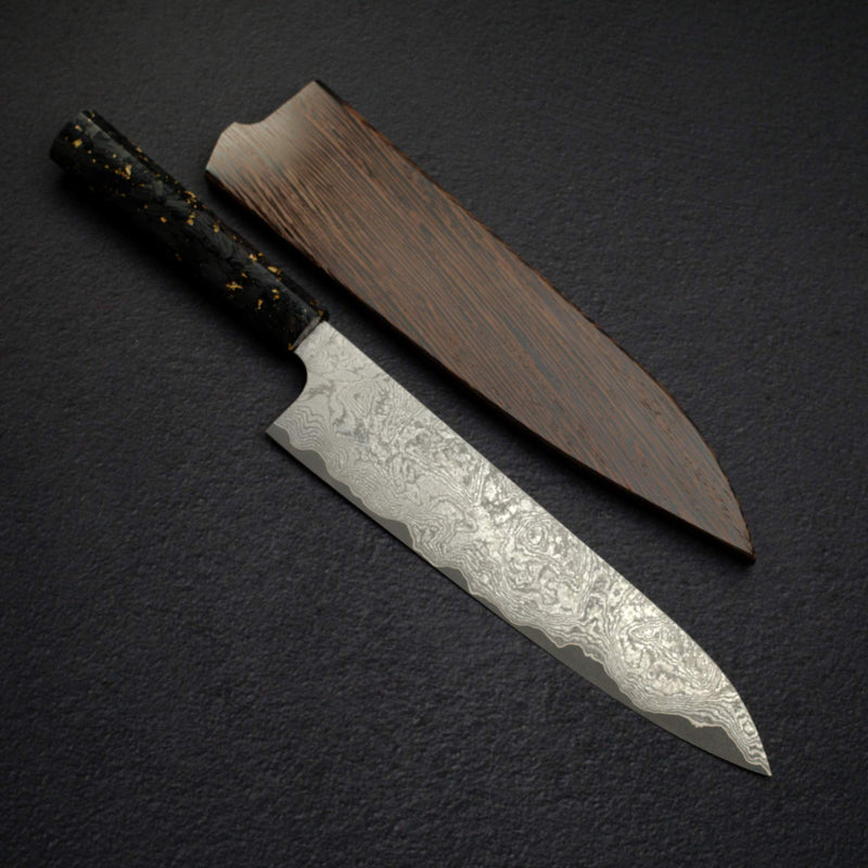 初心 x 二唐刃物鍛造所 VG XEOS 黒染め ダマスカス 牛刀 240mm 鞘付き