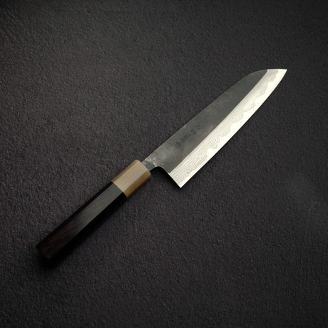 直人 青一鋼 ダマスカス 黒打ち 三徳 180mm