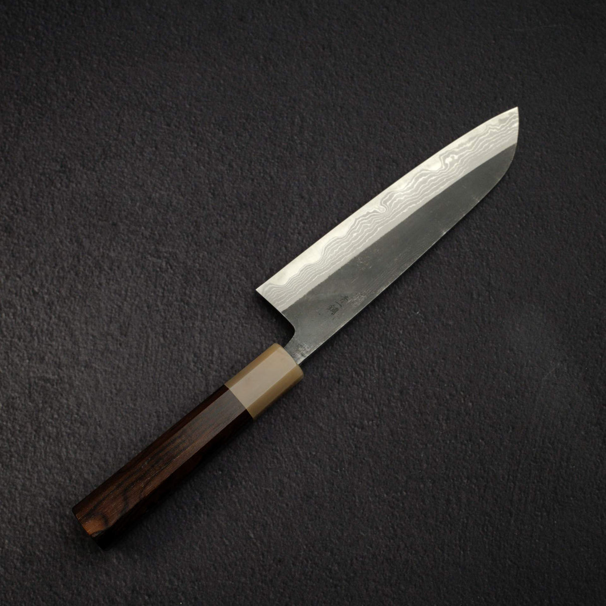 直人 青一鋼 ダマスカス 黒打ち 三徳 180mm