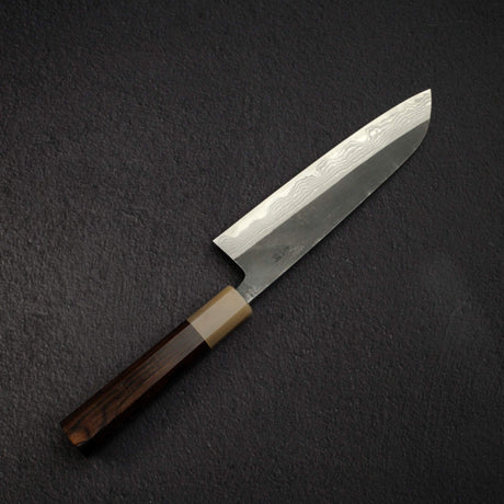 直人 青一鋼 ダマスカス 黒打ち 三徳 180mm