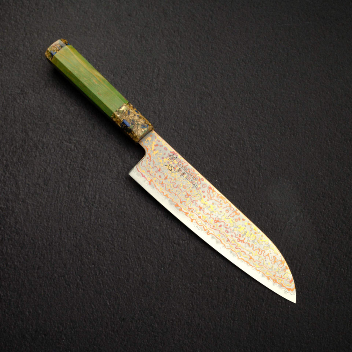 初心 孔雀 V金2号 三徳 180mm レインボーダマスカス仕上げ