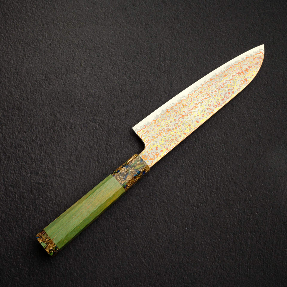 初心 孔雀 V金2号 三徳 180mm レインボーダマスカス仕上げ