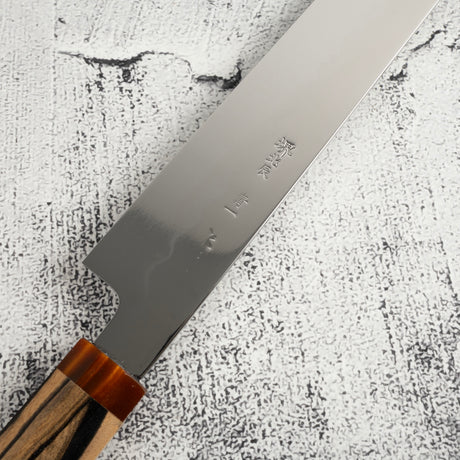 池田鍛錬所 青一鋼 水本焼 柳刃 300mm 血抜き溝付き 黒白エボニーハンドル