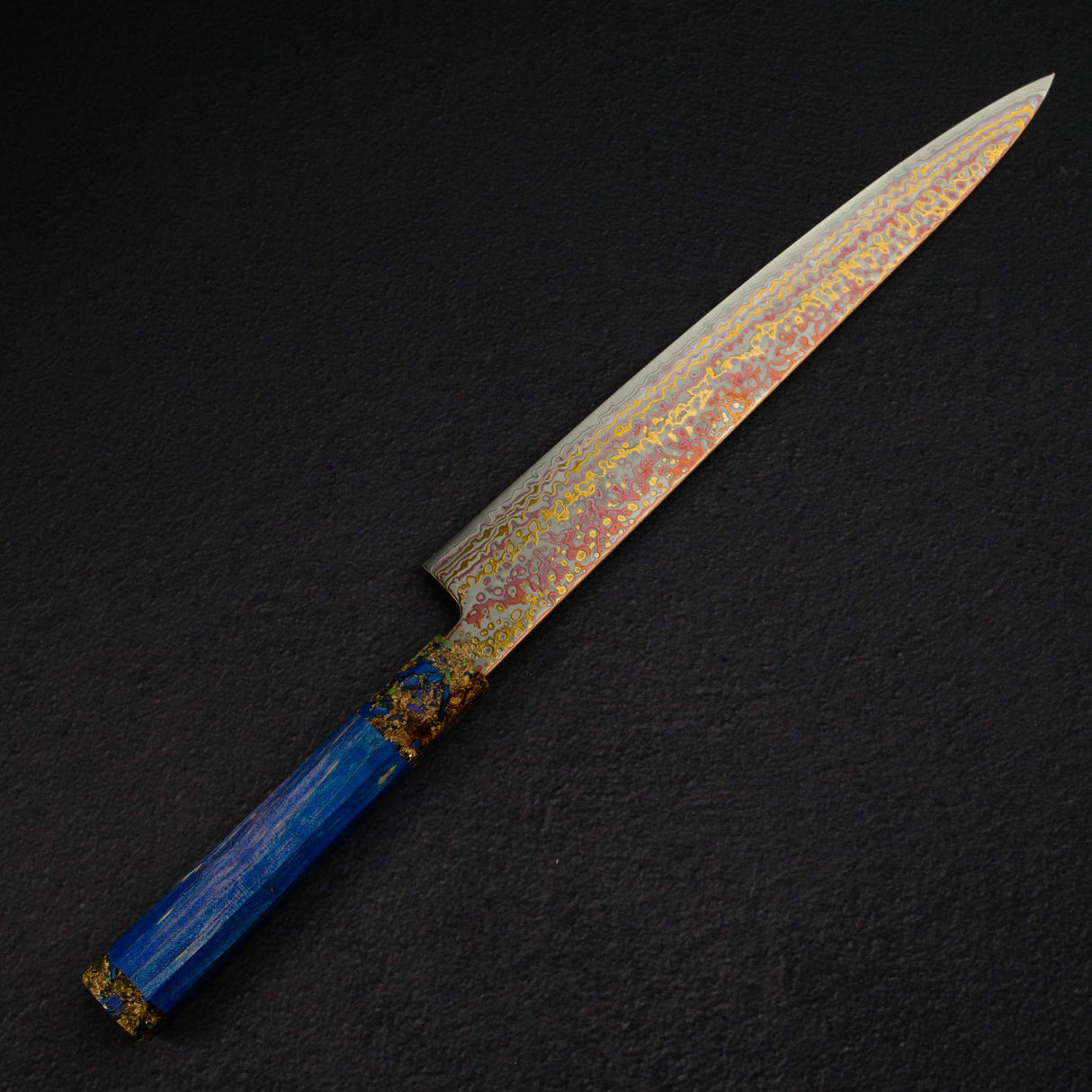 初心 孔雀 V金2号 レインボーダマスカス 筋引 270mm