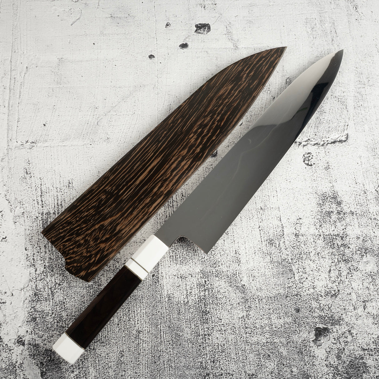 白木 富士山刃紋 本焼 牛刀 270mm 盛箸セット