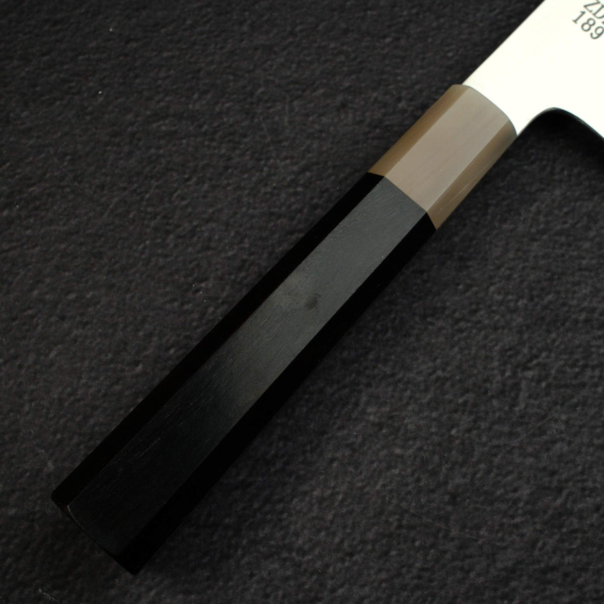 Sukenari ZDP-189 Hairline K-tip Gyuto 210mm, Ebony Handle with Blonde/Marble Ferrule