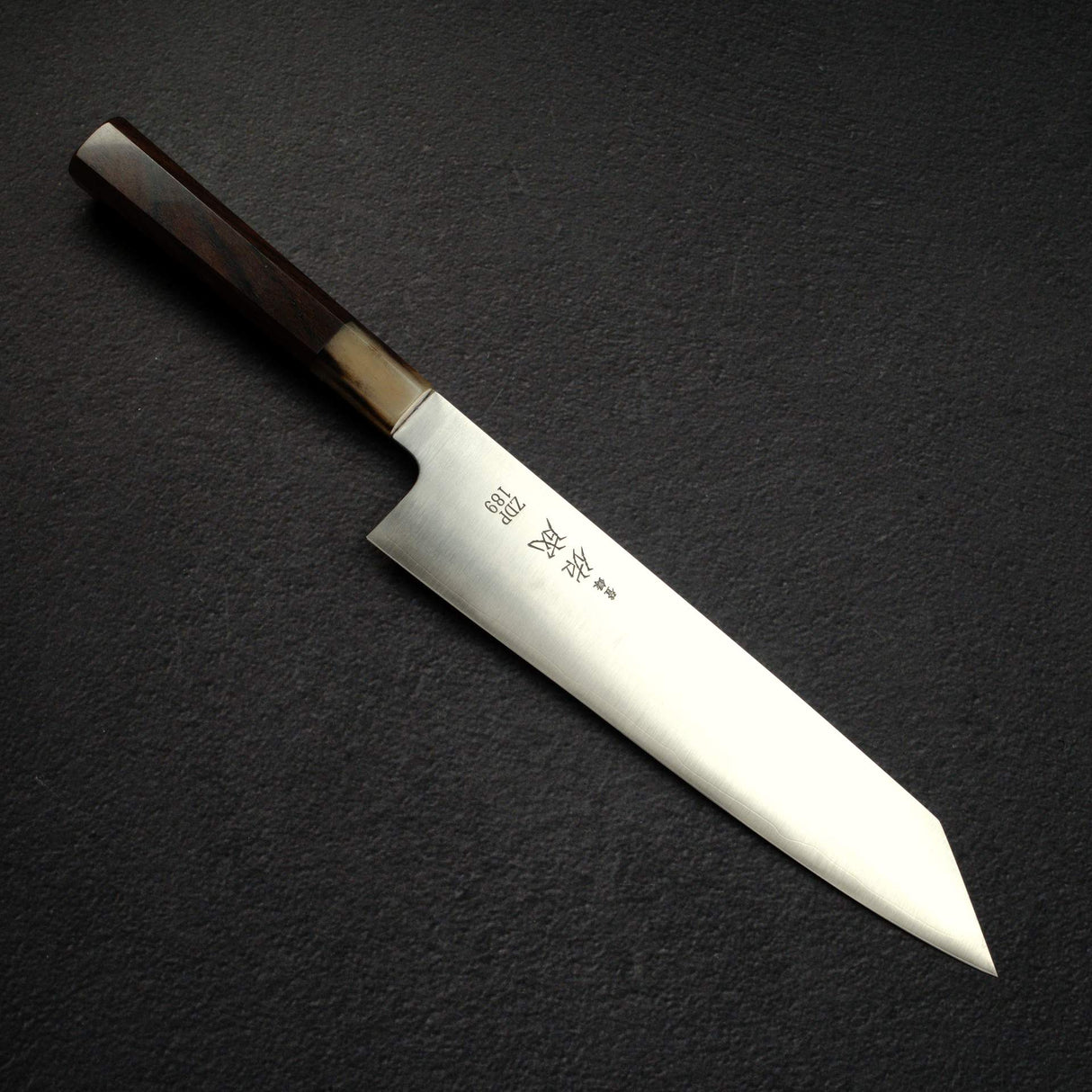 Sukenari ZDP-189 Hairline K-tip Gyuto 240mm, Ebony Handle with Blonde/Marble Ferrule
