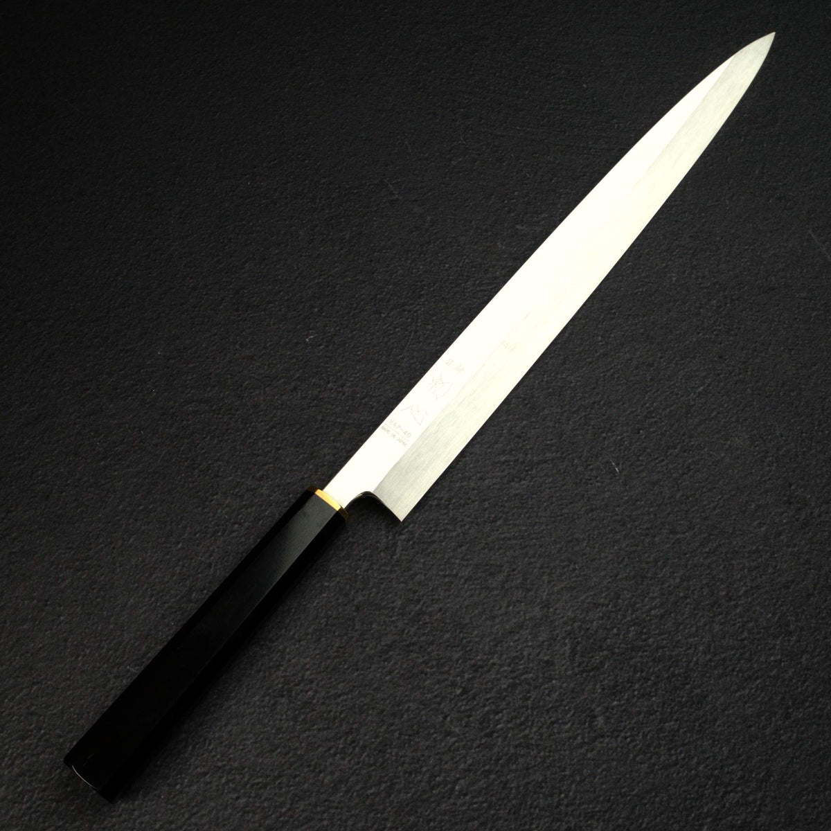 Sukenari HAP40 Mirror Polished Yanagiba 330 mm, Ebony Brass Handle (Hatsukokoro Engraved))