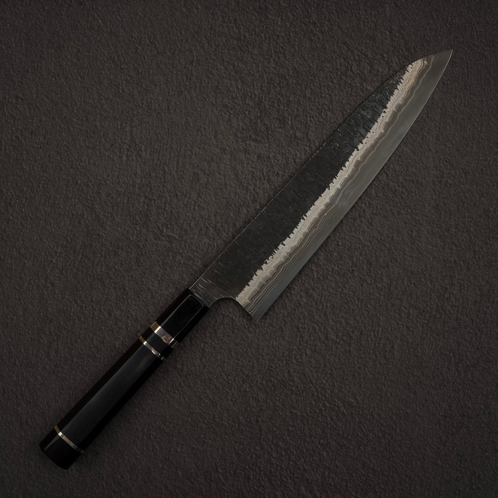 初心 × 二唐刃物鍛造所 巓 青二鋼/白二鋼 コアレス 黒打ち 槌目 ダマスカス