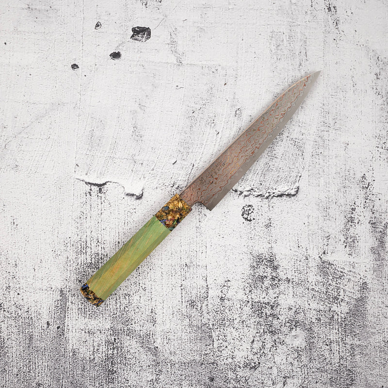 初心 孔雀 V金2号 レインボーダマスカス ペティナイフ 150mm