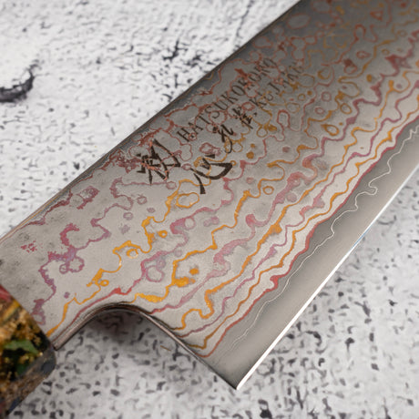 初心 孔雀 V金2号 レインボーダマスカス 筋引 270mm