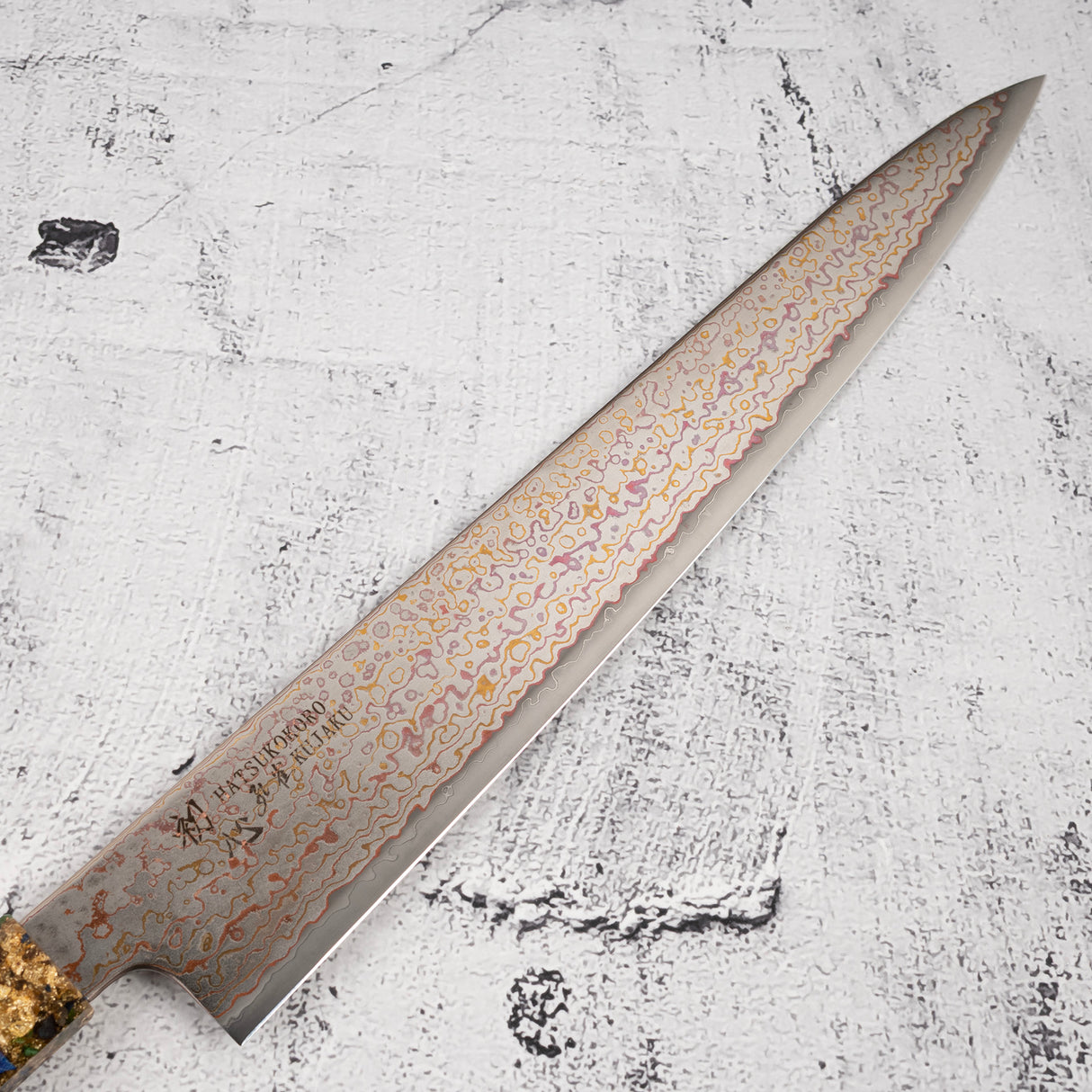 初心 孔雀 V金2号 レインボーダマスカス 筋引 270mm