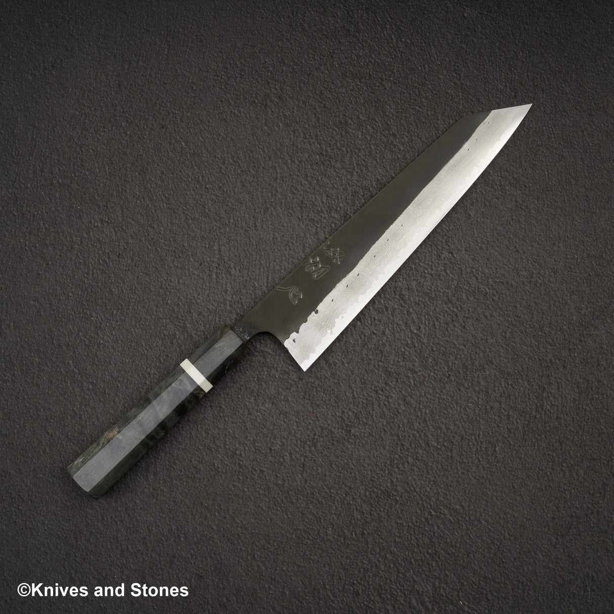 初心 蜃気楼 青紙スーパー ダマスカス 黒打ち 切付牛刀 240mm バーチハンドル