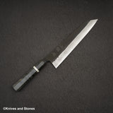 初心 蜃気楼 青紙スーパー ダマスカス 黒打ち 切付牛刀 240mm バーチハンドル