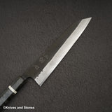 初心 蜃気楼 青紙スーパー ダマスカス 黒打ち 切付牛刀 240mm バーチハンドル